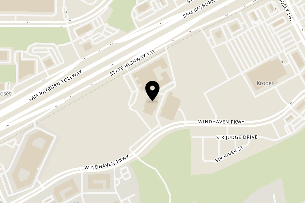 Map showing the location of San Miguel TexMex on 4400 State Hwy 121 #140 in Lewisville